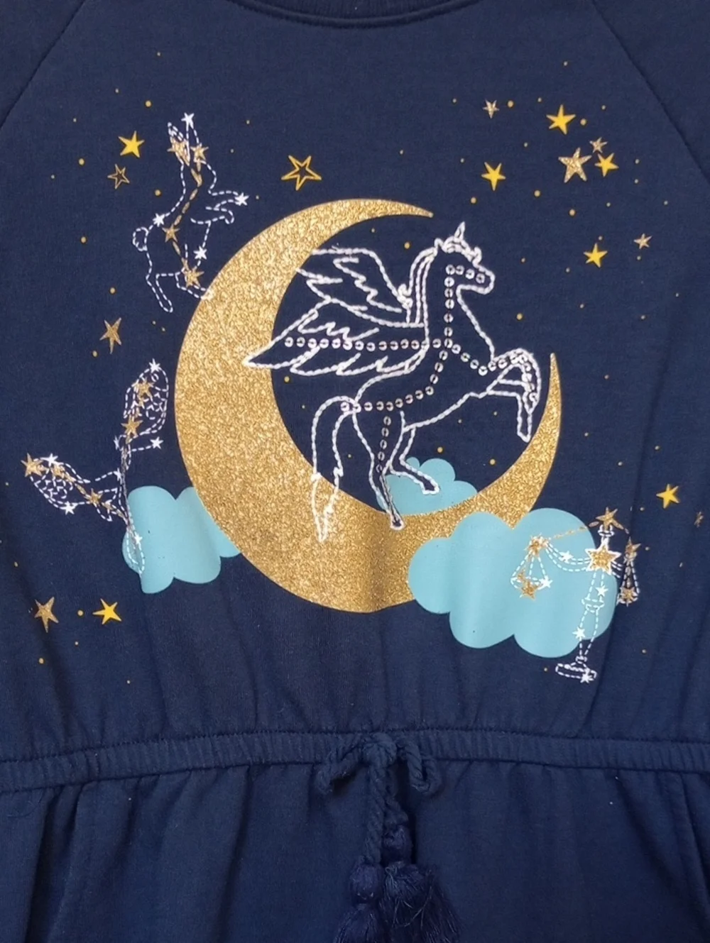 Wonder Nation Girls Navy Sparkle Moon & Pegasus Drawstring Dress